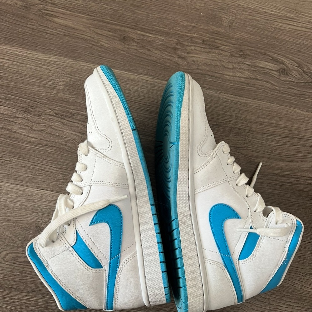 White and Blue High-Top Jordan Sneakers